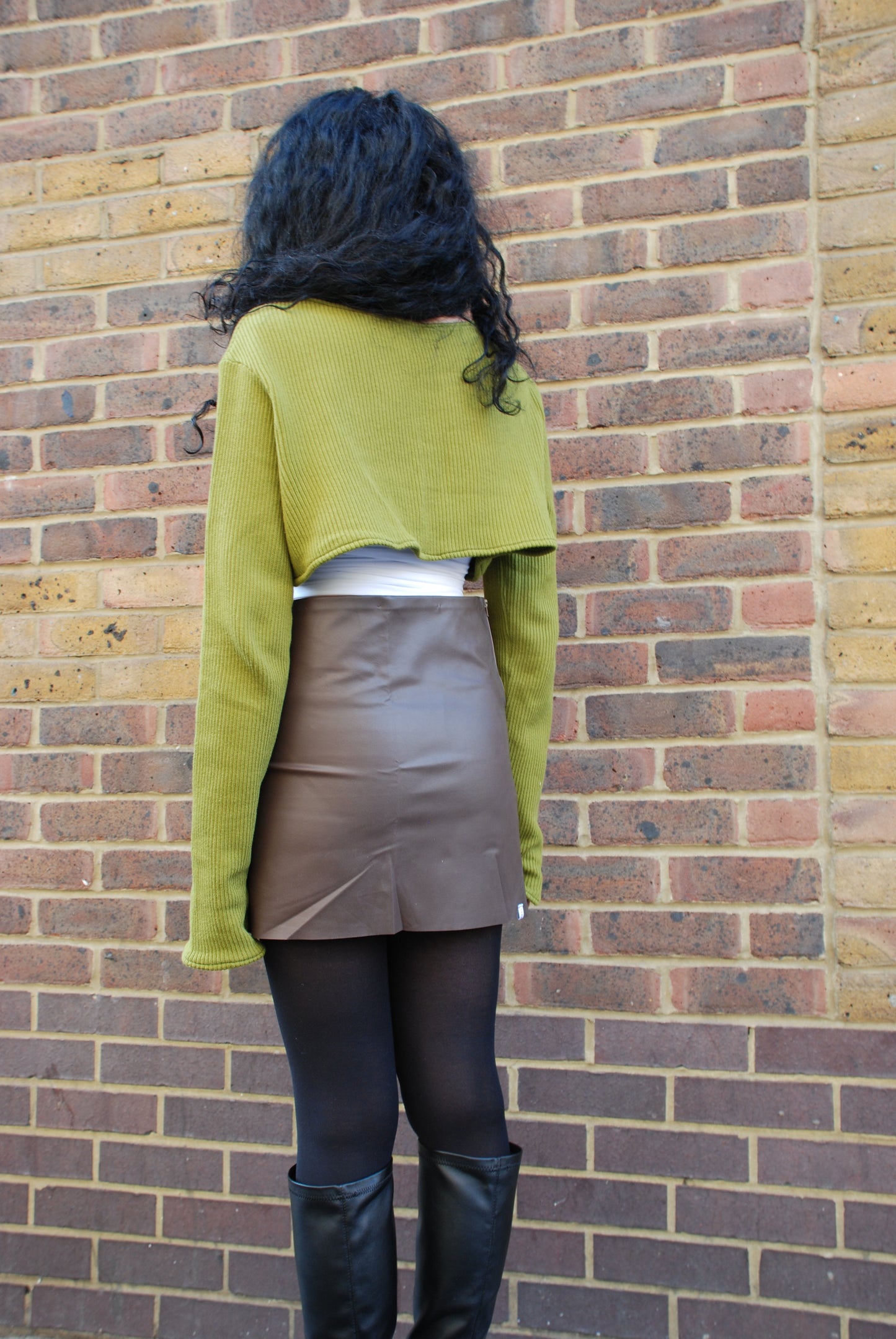 Vegan Leather Skirt Model Back | Beatrice Bayliss