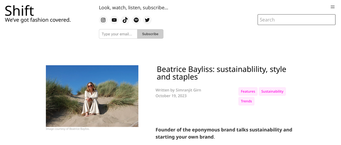Beatrice Bayliss: sustainability, style and staples article | Beatrice Bayliss