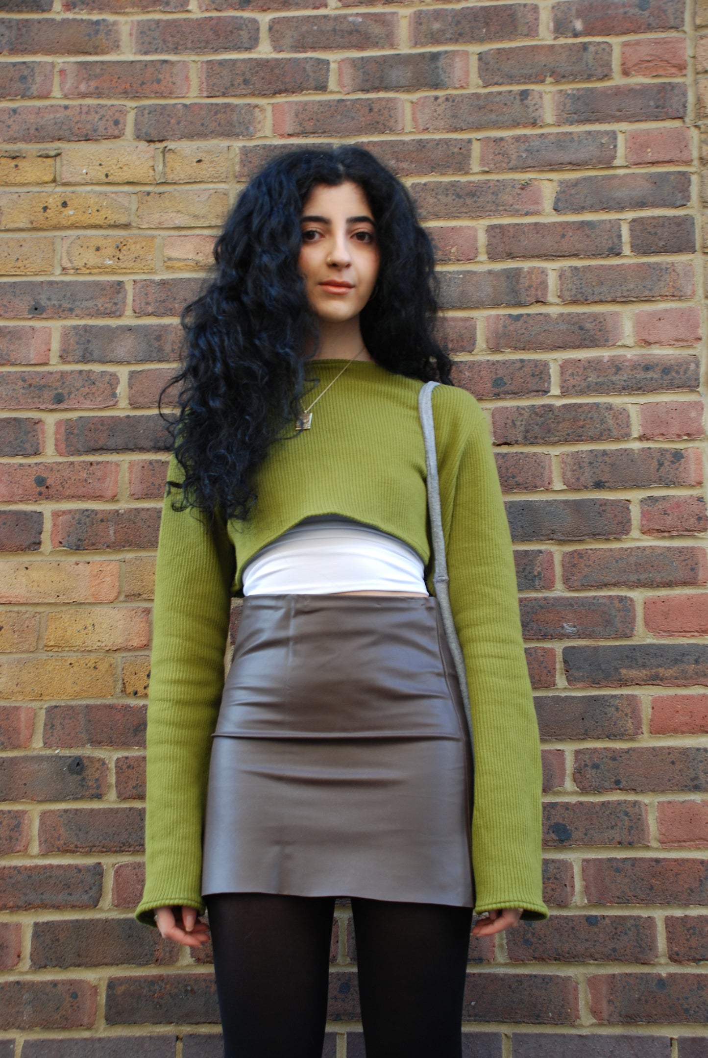 Vegan Leather Skirt Model Front | Beatrice Bayliss