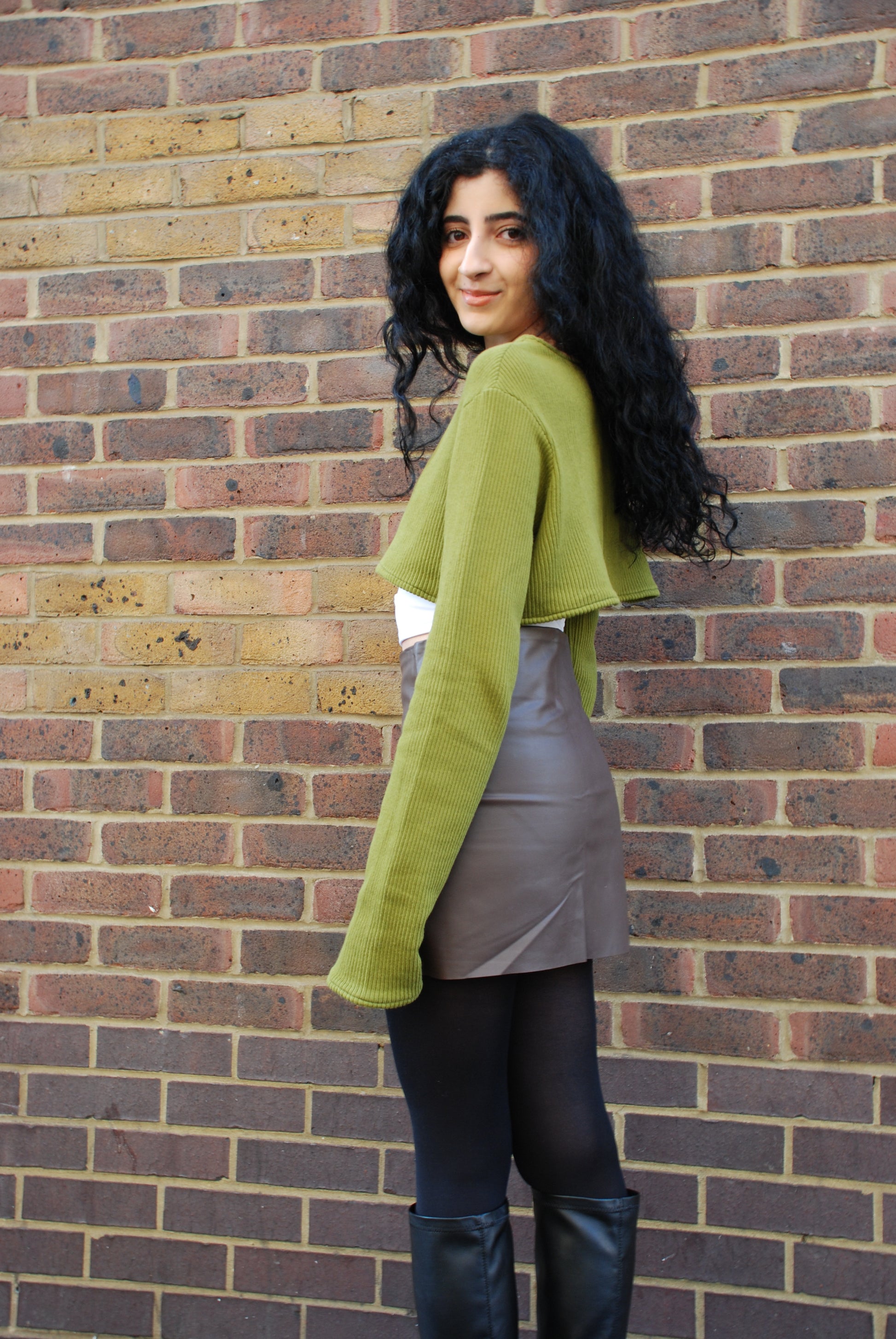 Vegan Leather Skirt Model Side | Beatrice Bayliss